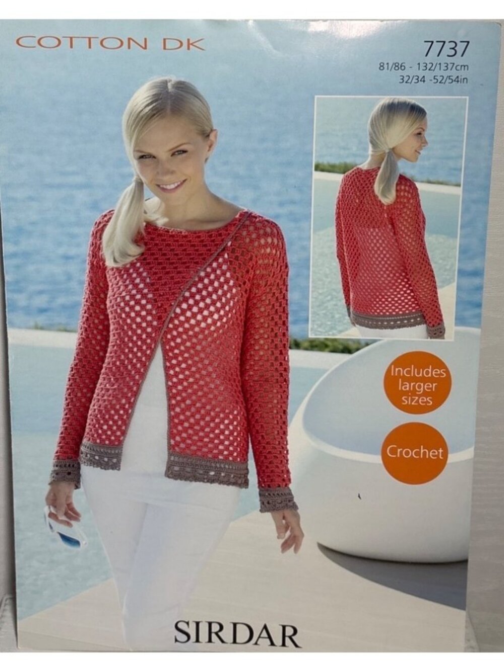 Crochet Cardigan Pattern Sirdar 7737 Cotton DK Womens Size 32 - 54"